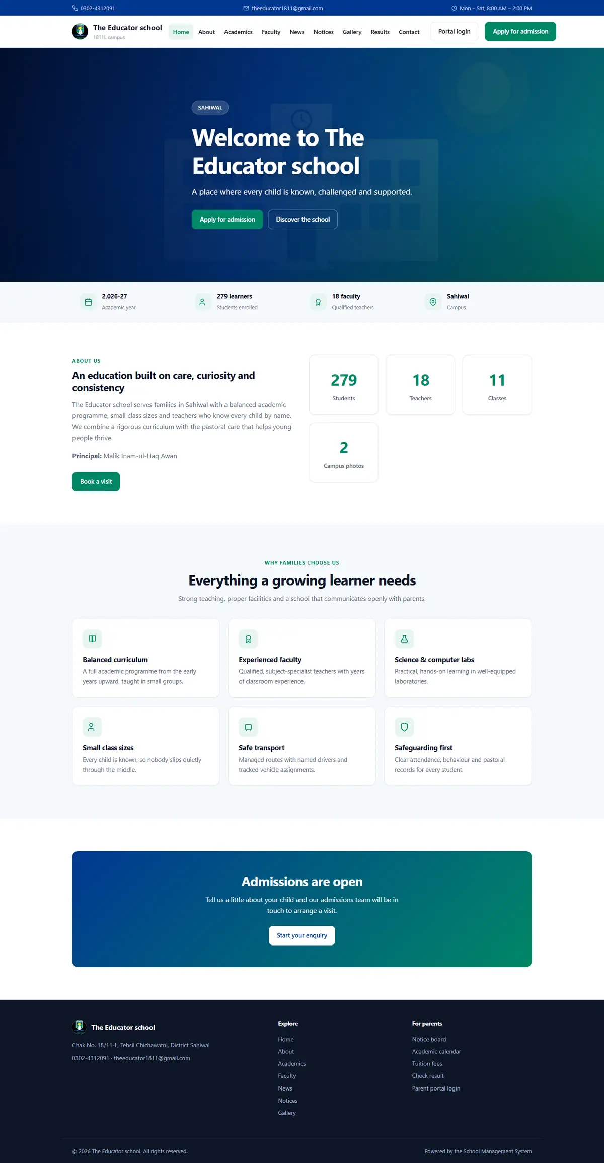 School Management System full homepage