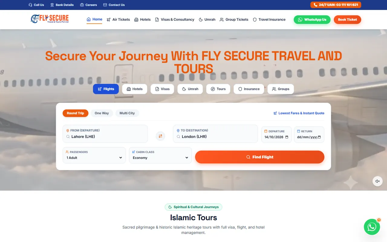 Fly Secure Travel & Tours homepage